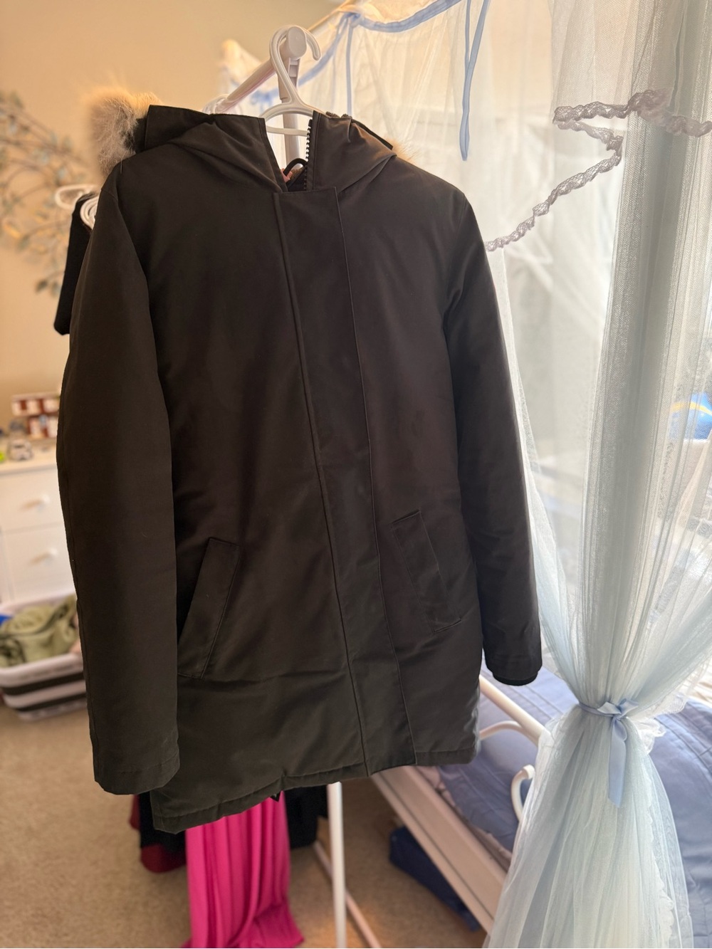 Canada Goose Black Hooded Puffer Coat with Fur-Trim Hood